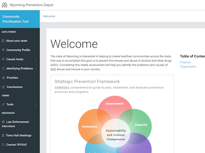 Screenshot of Wyoming Prevention Prioritization Tool website.